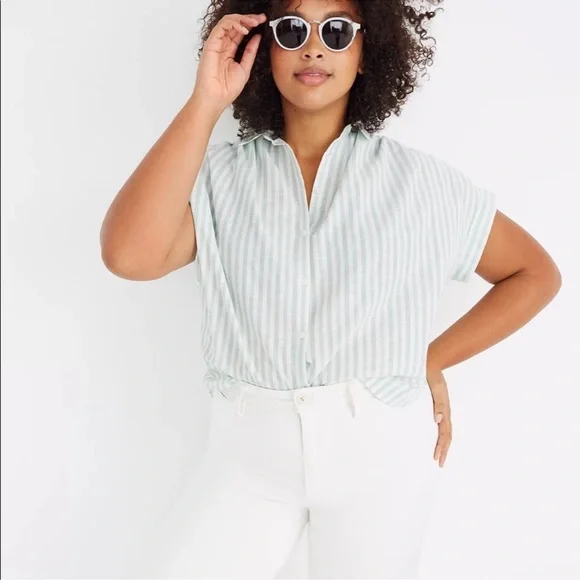 Madewell Central Shirt in Mint Stripe Size L/XL - Picture 1 of 3